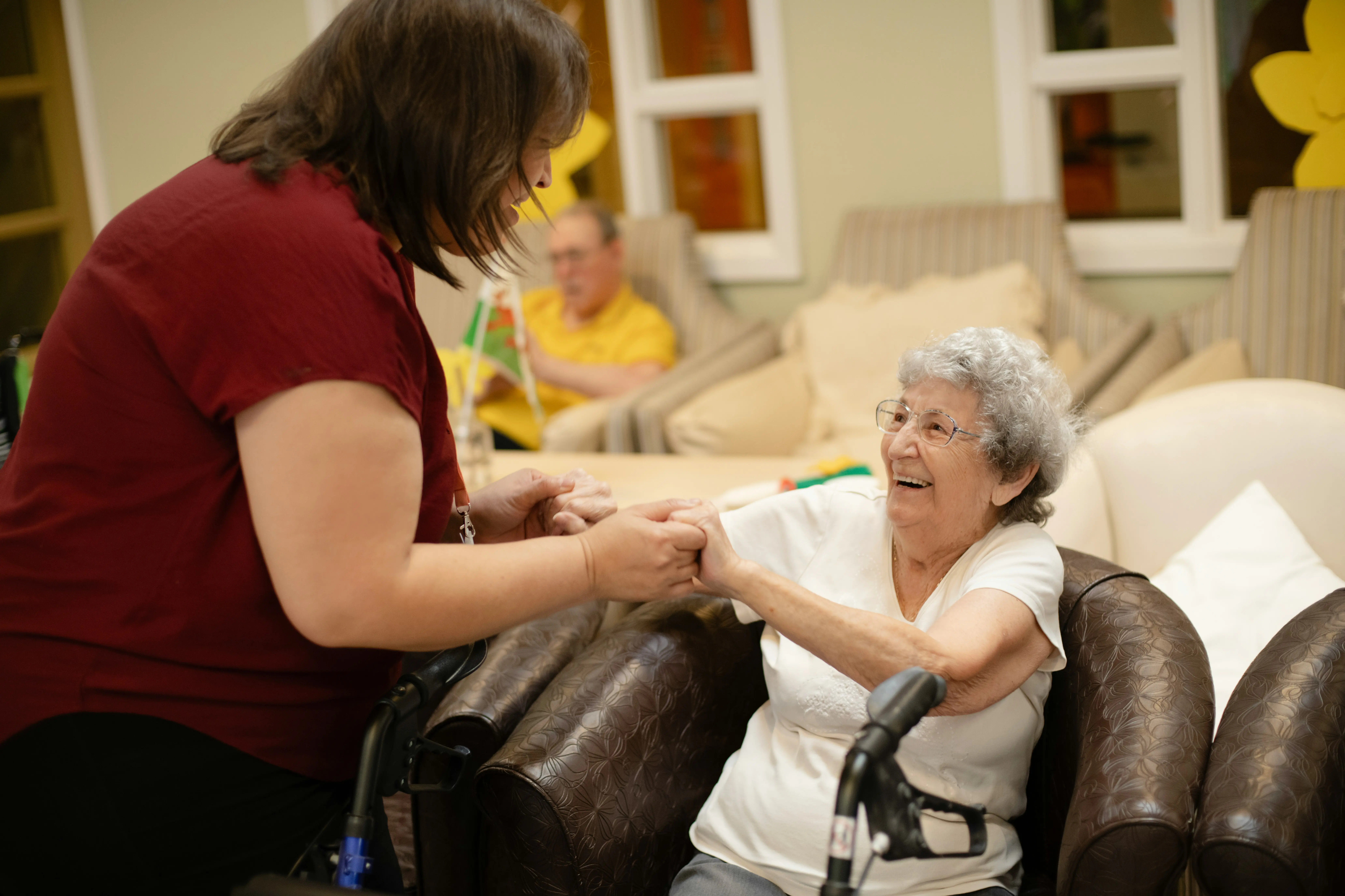 Caregiver and senior connecting